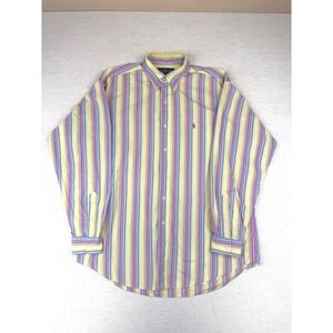 Polo Ralph Lauren Blake Mens Large Yellow Blue Pink Striped Cotton Button Shirt